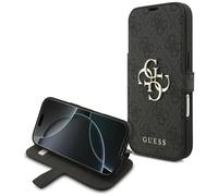 Housse Bookcase iPhone 17 Pro Guess Gris Logo Doré Rabattable
