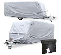 Housse caravane 470-500 cm imperméable UE sans ouverture + 2 sangles | Housse caravane 4 couches, imperméable, respirante, sans ouverture latérale, 2 sangles, protection UV, toutes saisons