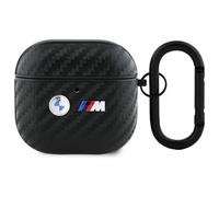 Étui AirPods 4 - BMW - Carbon Double Metal - Noir - Protection robuste - Mousqueton inclus