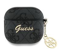 Housse Case AirPods 4 Guess En Cuir Synthétique Gris Logo Métal Chaîne Dorée