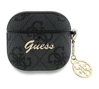 Housse Case AirPods 4 Guess En Cuir Synthétique Gris Logo Métal Chaîne Dorée