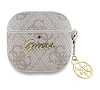 Housse Case AirPods 4 Guess En Cuir Synthétique Rose Logo Métal Chaîne Dorée