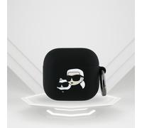 Housse Case AirPods 4 Karl Lagerfeld Silicone Noir Logo Chat Tête 3D