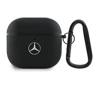 Housse Case AirPods 4 Mercedes Cuir Véritable Noir Logo Métal