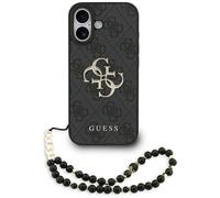 Housse Case IPhone 17 Guess En Cuir Synthétique Gris Grand Logo Doré Chaîne