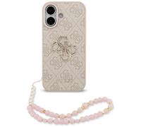 Housse Casque iPhone 17 Guess Cuir Artificiel Rose Grand Logo Doré Chaîne