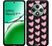 Housse Cazy adaptée au modèle Oppo Reno12 F (5G) Housse silicone noire - Coeurs à pois