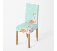 Housse Chaise Haute Flamingo Vert Orange Chaise Salle a Manger élastiques en Polyester Spandex Universelles Protectrices Lavables Housses de Chaises de Salle à Manger 2 Pièces