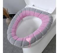 Housse chauffante pour siège de toilette avec poignée pour plus de confort par temps froid, tissu acrylique extensible pour sièges ovales et allongés (rose A)
