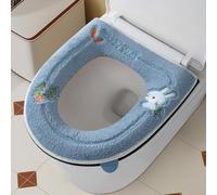 Housse chauffante pour siège de toilette en forme de U en tissu doux épais avec fermeture éclair - Coussin réutilisable et lavable pour poêles standard 42 x 38 cm (bleu)
