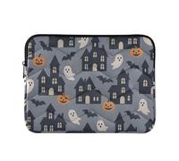 Housse classique pour ordinateur portable de 13 à 14 pouces - Mallette à motif d'Halloween - Maisons hantées sur gris - Pour travail, voyage, Latitude