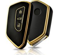 Housse n Silicone Compatible avec VW Golf 8, pour Cupra Formentor Born, Seat Leon, Skoda Octavia, ID3/ID4 - Protection clé élégante Bord doré et Texture Cuir