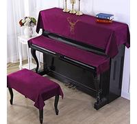 Housse complète pour piano, Housse de piano décorée tête cerf, serviette protection simple for, 3 pièces(Purple,90cm+30cm+78 * 38cm)