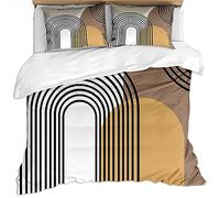 Housse Couette 140X200Cm Microfibre - Parure De Lit Bebe Imprimé Art Simple De Lignes Géométriques Marron Et Jaunes, Housse De Couette 2 Personnes avec Fermeture Éclair, Parure Housse avec 2 Taies