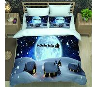 Housse Couette 160x200 Cm 2 Personnes 3D Maison De Neige De Noël Blanc Microfibre Parure De Lit 3 Pièces, Housse De Couette Avec 2 Taies D'Oreiller 65x65 Cm Ensemble De Literie Avec Fermeture Éclair