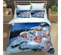 Housse Couette 200x200 Cm 3D Paysage De Neige De Noël Blanc Parure De Lit, Housse De Couette En Microfibre Avec Fermeture Éclair Enfant Adulte Fille Avec 2 Taies D'Oreillers 65x65 Cm Motif 3 Pièces