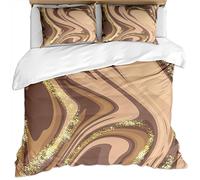 Housse Couette 200X200Cm Microfibre - Parure De Lit Enfant Imprimé Motif De Flux De Couleurs Mélangées Marron Et Or, Art De La Mode De Luxe, Feuille d'or, Housse De Couette 2 Personnes avec Fermetu
