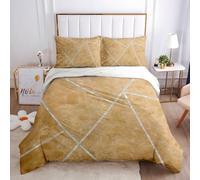 Housse Couette 220X240Cm Microfibre - Parure De Lit Ado Imprimé Fond Marron avec des Lignes Argentées Imitant Un Motif De Pierre, Texture Artistique De Luxe, Housse De Couette 2 Personnes avec Ferm