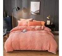 Housse Couette Corail Toison Quatre pièces Hiver en tobe Douille Double Face à Couverture Courtepointe française litière Flanelle-litière Jade_1.2-135m Rose 1,8 m de lit