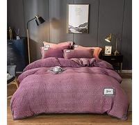 Housse Couette Corail Toison Quatre pièces Hiver tobe Douille Double Face Couverture Courtepointe française Lait Lince à literie en Flanelle Jade_1.2-135m (lit 1,8 m de Purpre légèrement Violet)