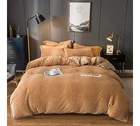 Housse Couette Corail Toison Quatre pièces Hiver tobe Douille Double Face Couverture Courtepointe française Lait Lince à literie en Flanelle Jade_1.2-135m (lit 1,8 m de Chameau)