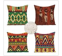 Housse Coussin 100x100cm Lot de 4 Coussin Exterieur Impermeable Coussins Décoratifs Ethnic Design Housse Coussin Canapé Fermeture Zip Cachée Coussin Canape Decoration pour Chambre Jardin TribalY164
