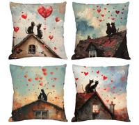 Housse Coussin 20x20 cm Coussin Exterieur Impermeable Dessin animé avec Fermeture à Glissière Invisible Velours Décoratifs Taie Oreiller chat,Intérieur/Extérieur Canape Balcon Patio Jardin Gift Y-1185