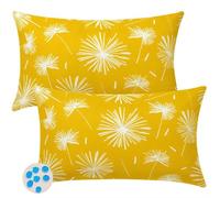 Housse Coussin 20x30 cm Lot de 2 Extérieur Imperméable Housse de Coussin Jaune Taie D'Oreiller Decoratif Moderne Housses Coussins Exterieures en Polyester Lin pour Canapé Salon Patio Jardin -SC56