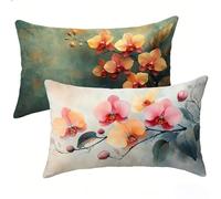 Housse Coussin 20x40 cm Lot de 2, Moderne Coussin Exterieur Impermeable, Fleur Décoratif Canapé Taie Oreiller 20x40, Lin Taie d'oreiller, pour Printemps été Decoration Maison Extérieur Jardin E-1894