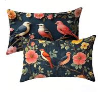 Housse Coussin 20x40 cm Lot de 2, Oiseau Coussin Exterieur Impermeable, Fleur Décoratif Canapé Taie Oreiller 20x40, Lin Taie d'oreiller, pour Printemps été Decoration Maison Extérieur Jardin E-2477