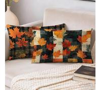 Housse Coussin 25x45 cm Lot de 2, Automne Coussin Exterieur Impermeable, Feuille Rectangulaire Décoratif Canapé Taie Oreiller, Impermeable Lin Taie d'oreiller, pour Printemps Decoration Maison S-3995