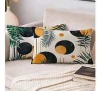 Housse Coussin 25x45 cm Lot de 2, Empreinte digitale Coussin Exterieur Impermeable, Moderne Rectangulaire Décoratif Canapé Taie Oreiller, Impermeable Lin Taie d'oreiller, pour Printemps Decor S-10397