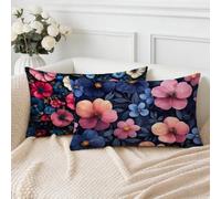 Housse Coussin 25x45 cm Lot de 2 Été Coussin Exterieur Impermeable Velours Taie d'oreiller, Fleur Décoratif Canapé Rectangulaire Protege Oreiller, pour été Extérieur Jardin Salon Chambre S-2049