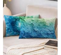 Housse Coussin 25x45 cm Lot de 2, Vert Coussin Exterieur Impermeable, Abstrait Rectangulaire Décoratif Canapé Taie Oreiller, Impermeable Lin Taie d'oreiller, pour Printemps Decoration Maison S-783
