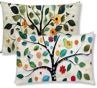 Housse Coussin 25x50 Grand Coussin Vert Taie Oreiller Decoration Coton lin lot de 2 Rectangulaire Housse de Coussins Arbre Taie d'oreiller Decoration, pour Maison Salon Canape Chambre à Coucher S1-460