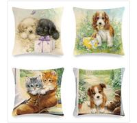 Housse Coussin 30 x 30cm Lot de 4 Housses de Coussin Décoratif Canapé Taie d'oreiller Housses Coussin en Lin d'extérieur Taie Oreiller Décoration pour Chambre, Chaise, Lit, Jardin Chien Chat 12x12in