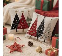 Housse Coussin 30x30 Arbre de Noël Coussin Exterieur Impermeable Velours Taie Oreiller Decoration Rouge Cushion Covers avec Fermeture éclair Invisible pour Patio Canape Balcon Decor, Lot de 2 1B-240