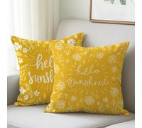 Housse Coussin 30x30 cm Coussin Jaune Taie d'oreiller de Canapé Exterieur Imperméable Velour, Lot de 2 Housses Coussin Fleur Motif Taie Oreiller pour Decoration Salon Chambre Jardin Canapé Lit M-616