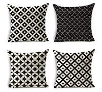 Housse Coussin 30x30 cm, Housses de Coussin Exterieur Impermeable en Lin, Lot de 4 Housse de Coussin Noir Blanc, Housse Coussins Decoratifs pour Canapes, Taies d'oreiller pour d'exterieur Jardin A82