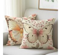 Housse Coussin 30x30 cm Lot de 2 Exterieur Impermeable Coussin Papillon Rose Taie d'oreiller Papillon Housses Canapé Décoratif Lin Oreiller pour Decoration Maison Chambre Salon Chaise Lit Jardin M-603