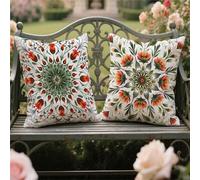 Housse Coussin 30x30cm Lot de 2 Vert Coussin Extérieure Imperméable Lin Carré Taie Oreiller de Jardin Fleur Double Face Imprimé Grand Cushion Cover Automne Hiver Decoration Maison Femme Cadeaux yw-776