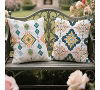 Housse Coussin 30x30cm Lot de 2 Vert Coussin Extérieure Imperméable Velours Carré Taie Oreiller de Jardin Géométrique Double Face Imprimé Grand Cushion Covers Automne Decoration Femmes Cadeaux yw-778