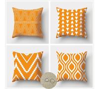 Housse Coussin 30x30cm Lot de 4 Orange Housses de Coussin,Carré Double Face Moderne Décoratifs Coussin Exterieur Impermeable Lin Housse Coussin Canapé pour Canapé Salon Chambre Taie Oreiller OW-5936