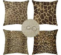 Housse Coussin 30x30cm Lot de 4 Vintage Housses de Coussin,Carré Double Face imprimé léopard Coussin Exterieur,L'été Impermeable Lin Housse Coussin Canapé pour Salon Chambre Taie Oreiller WS-4106