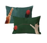 Housse Coussin 30x50 Chat Motif Impermeable Housse Coussin Vert Velours Taie d'oreiller Rectangulaire Decoration Taie d'oreiller Lot de 2 pour Lit Maison Salon Chambre Chambre Exterieur Jardin L-186