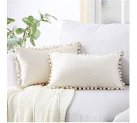Housse Coussin 30x50 cm Blanc Moutarde Velours Doux Double Face - Lot de 2 pour Salon Scandinave