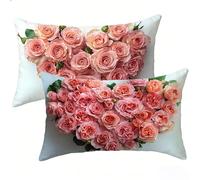 Housse Coussin 30x50 cm Lot de 2, Amour Coussin Exterieur Impermeable, Rose Décoratif Canapé Taie Oreiller 30x50, Velours Taie d'oreiller, pour Printemps été Decoration Maison Extérieur Jardin E-8588