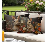 Housse Coussin 30x50 cm Lot de 2, Fleur Coussin Exterieur Impermeable Rectangulaire, Lapin Motif Velours Coussins Canape Decoratif Taie Oreiller, pour Printemps été Extérieur Jardin Salon O-5122