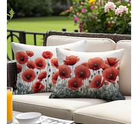 Housse Coussin 30x50 cm Lot de 2, Rouge Coussin Exterieur Impermeable Rectangulaire, Pavot Motif Velours Coussins Canape Decoratif Taie Oreiller, pour Printemps été Extérieur Jardin Salon O-3483