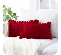 Housse Coussin 30x50 cm Rouge Velours Doux Double Face - Lot de 2 pour Salon Bureau ou Déco Noël